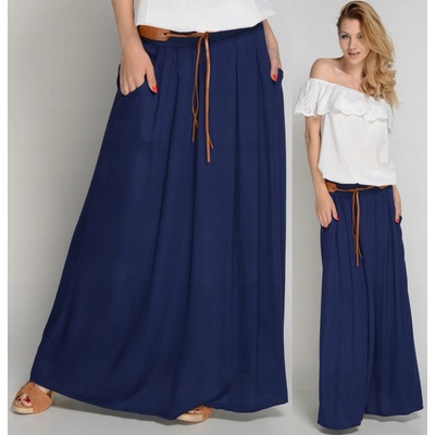 Fashionweek dlhá maxi letná sukňa zo vzdušného materiálu s vreckami + opasok ZIZI00 námornícka modrá