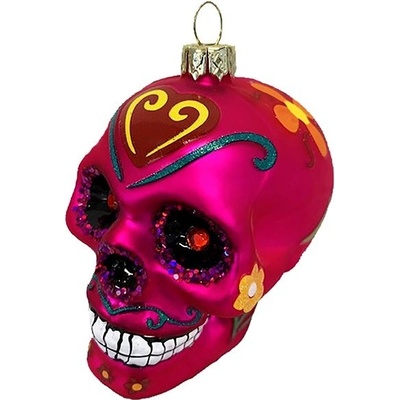 LAALU Vánoční ozdoby lebka s ornamenty růžová 9 cm