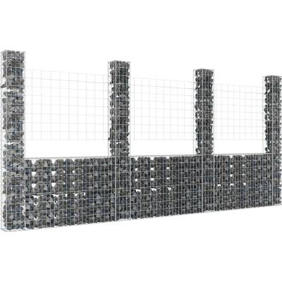vidaXL Gabionový koš ve tvaru U se 4 sloupky železo 380 x 20 x 200 cm