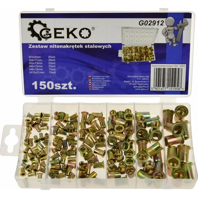 Sada nýtových matic z oceli, 150 ks – Geko G02912