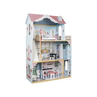 Jokomisiada Large Wooden Dollhouse + Wooden Furniture Pastel Colors ZA5457