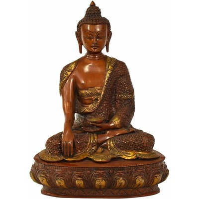 Sanu Babu Buddha Šakjamuni, mosazná soška, měděná patina, 30x23x39cm