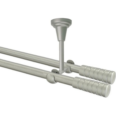 OK-GarnýžeCZ Garnýž kovová dvouřadá 16mm Torino double stříbrná mat 140 cm do stropu / na tunýlek - bez kroužků