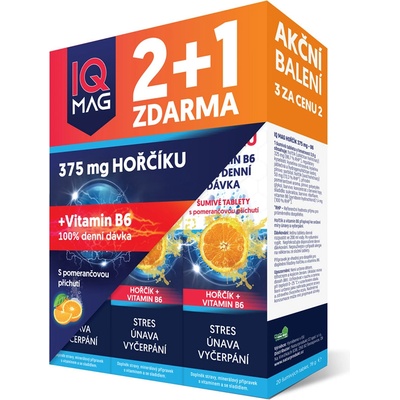IQ Mag 375 mg hořčíku + vitamín B6 s příchutí pomeranče 3x20 šumivých tablet