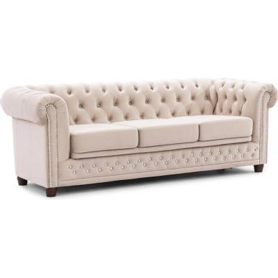 ROPEZ Бежов кадифен разтегателен диван 203 cm York Blik - Ropez (York Blink Sofa 3os. z f.spania Riviera 21 ( Davis ) l. srebrne, nogi brąz)