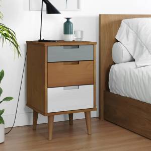 vidaXL Нощно шкафче MOLDE, кафяво, 40x35x65 см, борово дърво масив (350498)