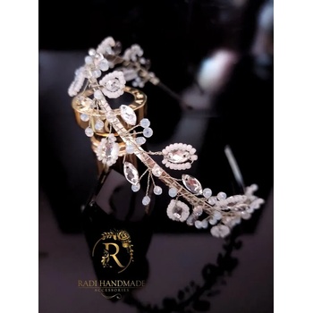 Image 1 of Radi handmade Луксозна диадема с бели мъниста, камъни и кристали (309)