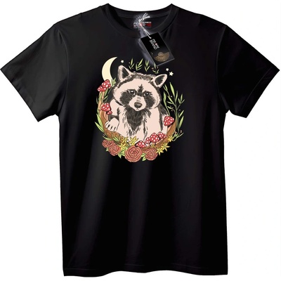 NOONEBRAND Тениска Єнот луна и цветя - 2XL, Black
