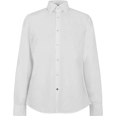 HUGO BOSS Риза с дълъг ръкав Boss Men's C-HALC4 LinSht Long Sleeve Kent Collar Shirt - White 100