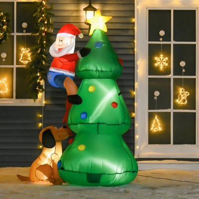 HOMCOM Nafukovací stromek se Santa Clausem a psem 180 cm