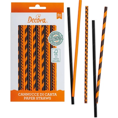 Decora Papierové slamky oranžovočierne 80 ks