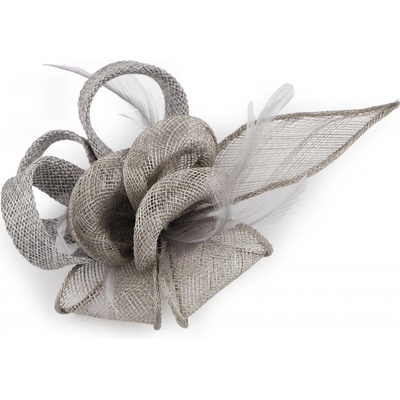 Stoklasa Fascinátor / brož květ s peřím 6 šedá