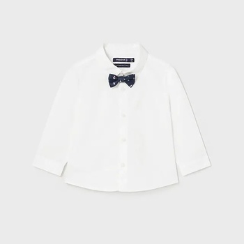 MAYORAL Бяла официална риза дълъг ръкав за бебе момче с папийонка в синьо Майорал
