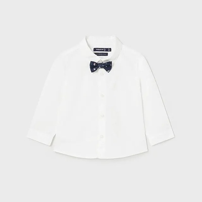 MAYORAL Бяла официална риза дълъг ръкав за бебе момче с папийонка в синьо Майорал