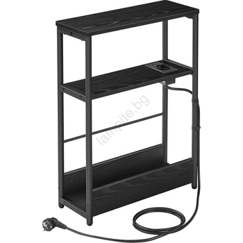 Euziel Странична масичка rod с вградена електрическа розетка и usb портове, черна (ez0293)