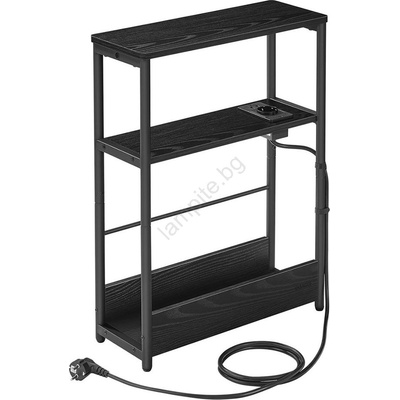 Euziel Странична масичка rod с вградена електрическа розетка и usb портове, черна (ez0293)