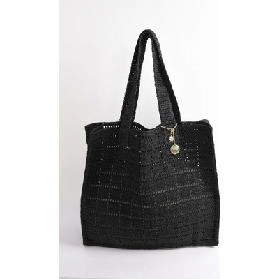 PECA del SOL RUČNĚ PLETENÁ LETNÍ VELKÁ kabelka ČERNÁ Formentera Bag Black