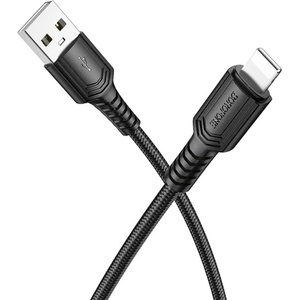 BOROFONE Кабел за данни / зареждане - Borofone (BX116 Certain Series) - USB към Lightning, оплетка Nylon, 2.4A, 1m - Черен
