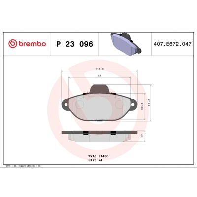 Sada brzdových platničiek, vždy 4 kusy v sade BREMBO P 23 096 (P23096)