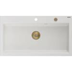Mexen Slido гранитна мивка 1-камерна 900 x 500 mm, бяла, сифон златен - 6528901005-20-G (6528901005-20-G) Мивка за вграждане
