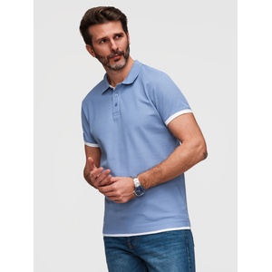Ombre Clothing Мъжка памучна поло тениска с контрастен мандал - синя V3 OM-POSS-0170 Ombre Clothing Ombre Clothing | Sin | МЪЖЕ | S