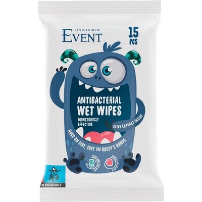 Event Антибактериални влажни кърпи с екстракт от маслинa Event - Размер XL, сини, 15 броя (2EV01ANT101KIDBL0A)