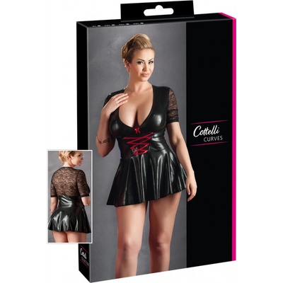 Cottelli Plus Size lesklé šaty s červeným šněrováním – Zboží Dáma
