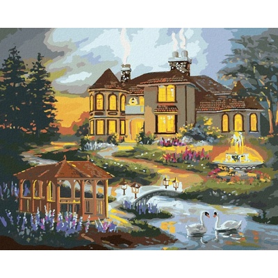 Zuty Malování Podle Čísel Labutě Altán A Fontána U Domu D. Rusty Rust 80 x 100 cm Plátno Rám