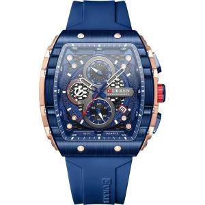 Curren Мъжки часовник Curren Marv, Хронограф, Силиконова каишка, Тъмно син (CURREN-8442-DARK-BLUE) Часовници