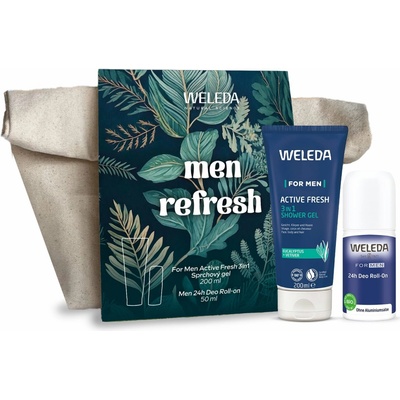 Weleda Men sprchový gél s esenciálnymi olejmi 200 ml + Weleda Men deospray roll-on bez obsahu hliníkových solí 24h 50 ml kozmetická sada
