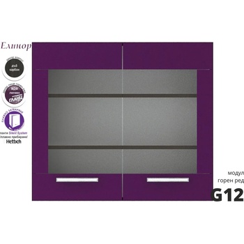 Голд - Аполо Горен кухненски шкаф с две витрини Елинор g12 МДФ 80 см