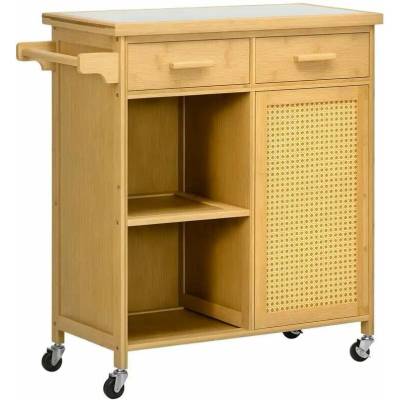 Servírovací stolek kolečka kov dřevo bambusový vzhled NoBi RICHARD