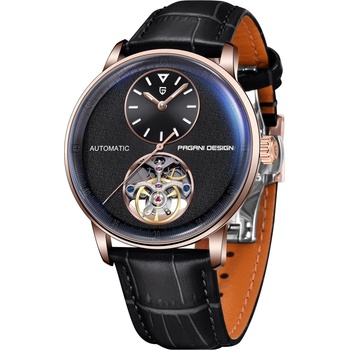 Pagani Мъжки часовник Pagani Design Rimmer, Автоматичен, Естествена кожа, Скелетон, Черен / Розов злато (PD-1796-BLACK-ROSEGOLD)