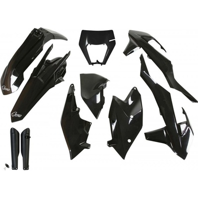 UFO kompletní sada plastů (FULL KIT) s kryty tlumičů KTM EXC/EXC-F TPI 17-19 s krytem světla barva černá (KT523E001)
