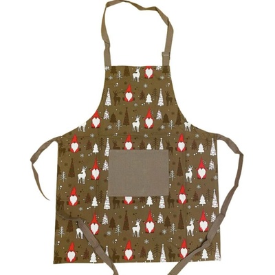 TiaHome Kuchyňská zástěra bavlněná Vánoční Christmas hnědá