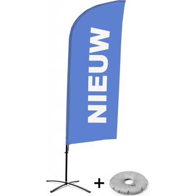 Jansen Display Kompletní sada reklamní vlajky ve tvaru křídla, Novinka, modrá, holandsky Křížová Základna, 1273 x 3030 mm