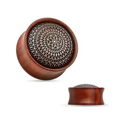 Šperky4U dřevěný plug do ucha Rose Wood s ornamenty PL01177-16