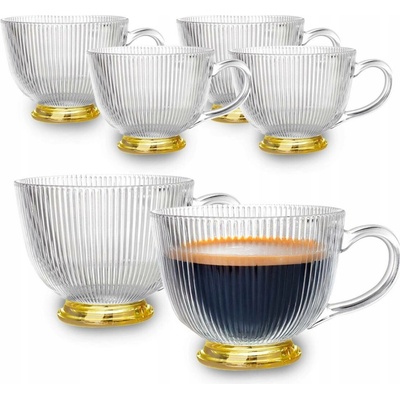 Altom Design Skleněné šálky na kávu se zlatou nohou sklenice 6 x 430 ml