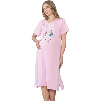 Макси нощница за кърмачки в розово с щъркел и бебе