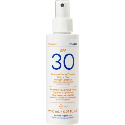 KORRES Слънцезащитна емулсия спрей за лице и тяло с кисело мляко, Korres Yoghurt Sunscreen Emulsion Spray Face & Body SPF30 150ml