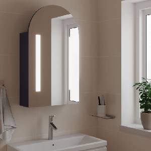 vidaXL Огледален шкаф за баня с LED светлина дъговиден сив 42x13x70 см (357974)