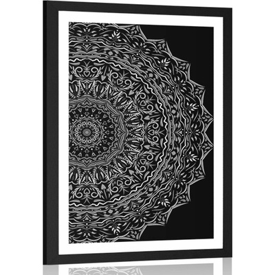 Plakát s paspartou Mandala ve vintage stylu v černobílém provedení - 40x60 no frame