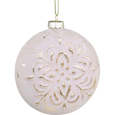 Pudrovo zlatá placatá skleněná vánoční koule 8*3*11cm