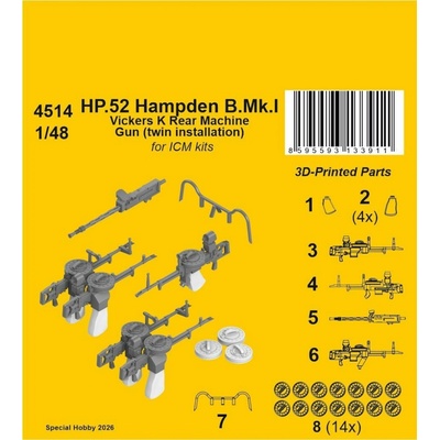 ICM CMK HP.52 Hampden B.Mk.I Vickers K Rear Machine Gun twin installation / for kits 1:48