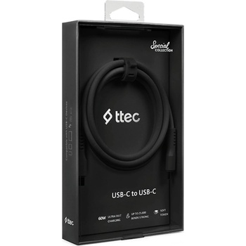 Ttec Data кабел ttec USB-C - USB-C 60W PD/QC Fast Charging/Data Cable - 120cm - Черен