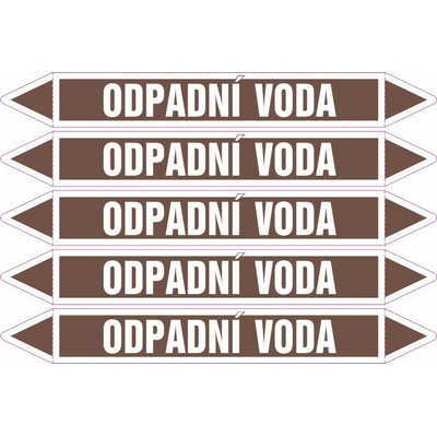 Grafiko | Odpadní voda - dle ČSN 13 0072 - Materiál fólie s ochrannou laminací, Rozměr aršík 5ks šipka 350x52mm