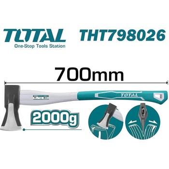 Total tools Брадва с клин за цепене на дърва total tht798026, 2кг. , 700мм (tl tht798026)