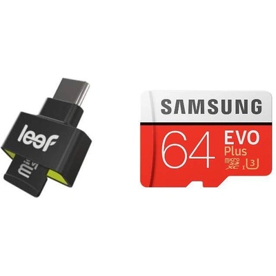 Leef Access-C microSD Card Reader + Samsung MicroSD 64GB EVO Plus UHS-I (U3) Memory Card - четец за microSD карти + MicroSD 64GB устройства с USB-C