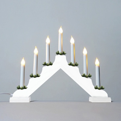 Adventní svícen dřevěný bílý s bílou LED Filament "žárovkou" 7x34V/0,2W