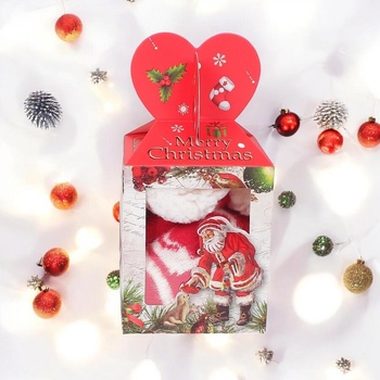 Бебешки коледни пухкави чорапи в червено с меченце